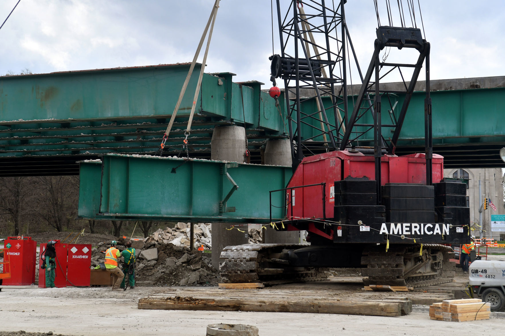 Construction and demolition work for the new Interstate 74 bridge.
